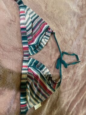 Kona Sol Teal, Pink, White Striped Triangle Bikini Top